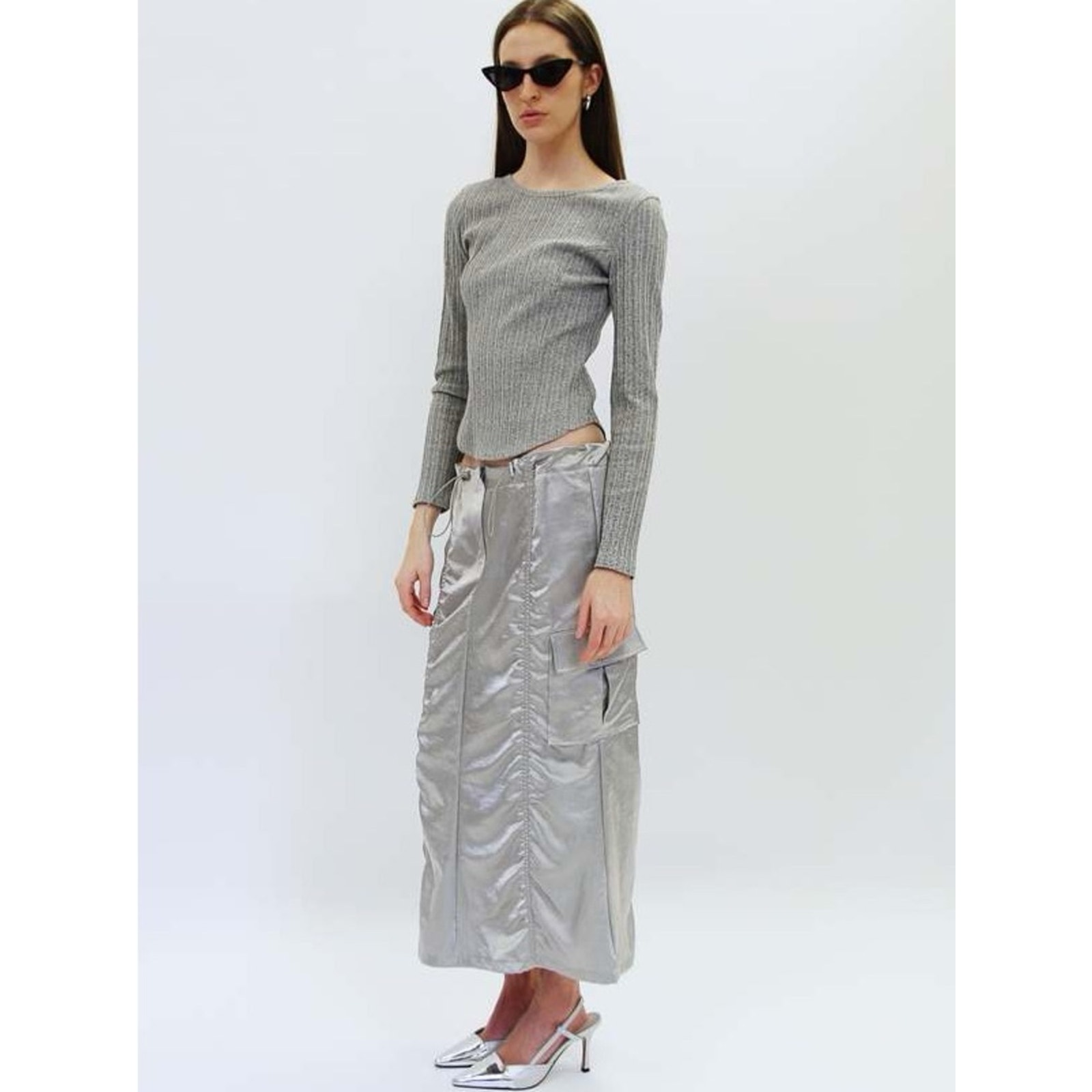 The Nkc Store Bernadette Cargo Satin Skirt Silver Sager Y2k Gorpcore One Size — image 3 of 8